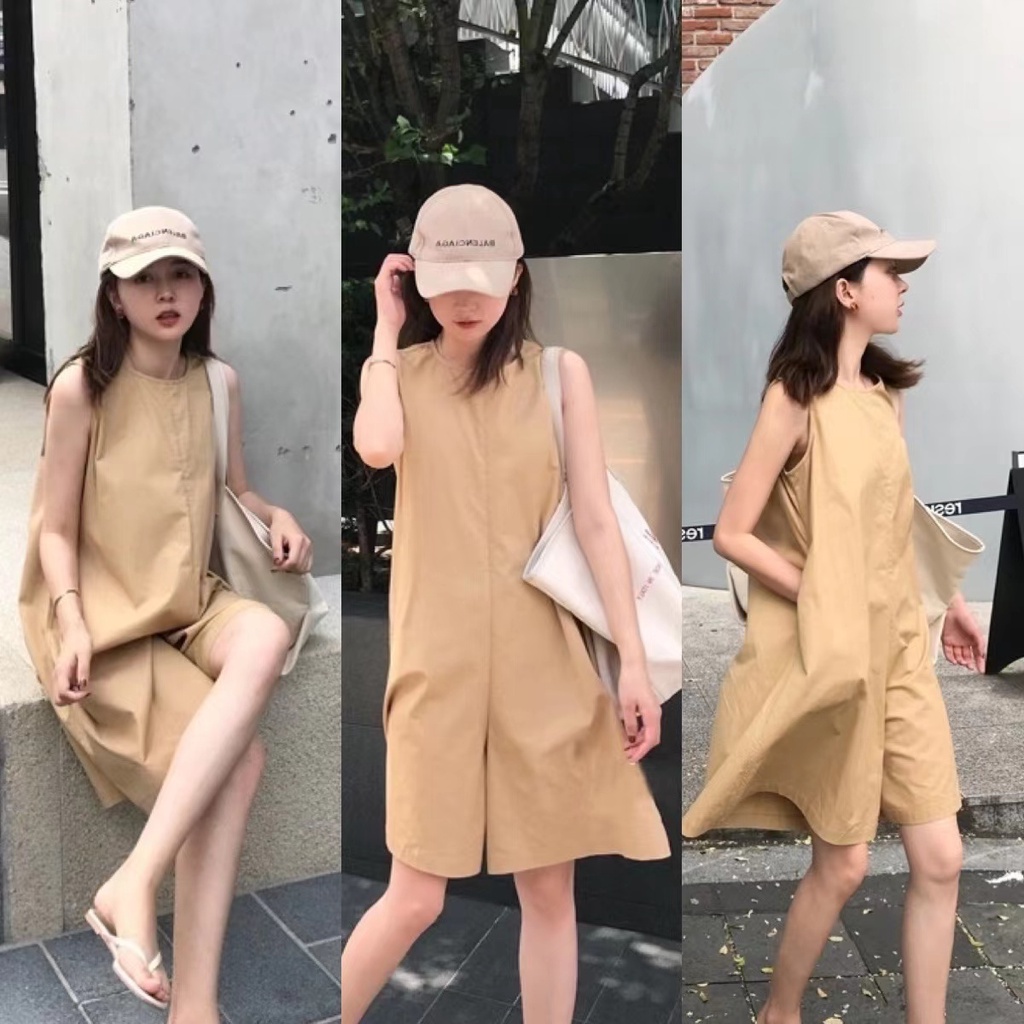 จั๊มสูทขาสั้น เดรสแขนกุด คอกลม แฟชั่นเกาหลี เดรสมินิมอล รูปที่ 6