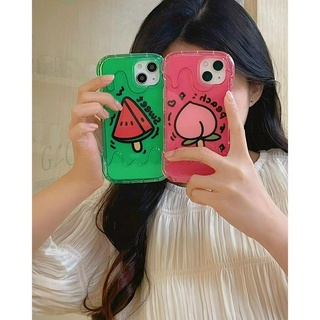 💕พร้อมส่ง💕iPhone 14 13 12 11 Pro Max เคส for เคสไอโฟน11โปร่งใส บางเบาพกพาง่าย การ์ตูน แตงโม ลูกพีช Case