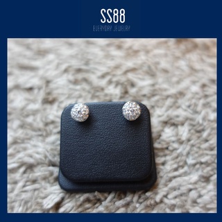 SS88Jewelry ต่างหูเพชร CZ  ทรงโดม ตัวเรือนเงินแท้ รูปภาพถ่ายจากสินค้าจริง