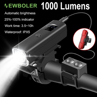 Newboler ไฟหน้าจักรยาน 1000 Lumens ไฮไลท์ กันน้ํา พร้อมเซนเซอร์อัจฉริยะ อุปกรณ์เสริม สําหรับขี่จักรยานกลางคืน