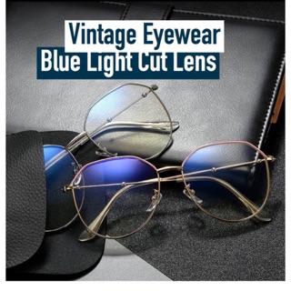 (06พร้อมส่ง)Vintage Frame+ Blue Cut พร้อมค่าสายตา แว่นกรองแสงหน้าจอ ป้องกันแสงสีน้ำเงิน น้ำหนักเบา ไม่มีค่าสาย ถึง -400