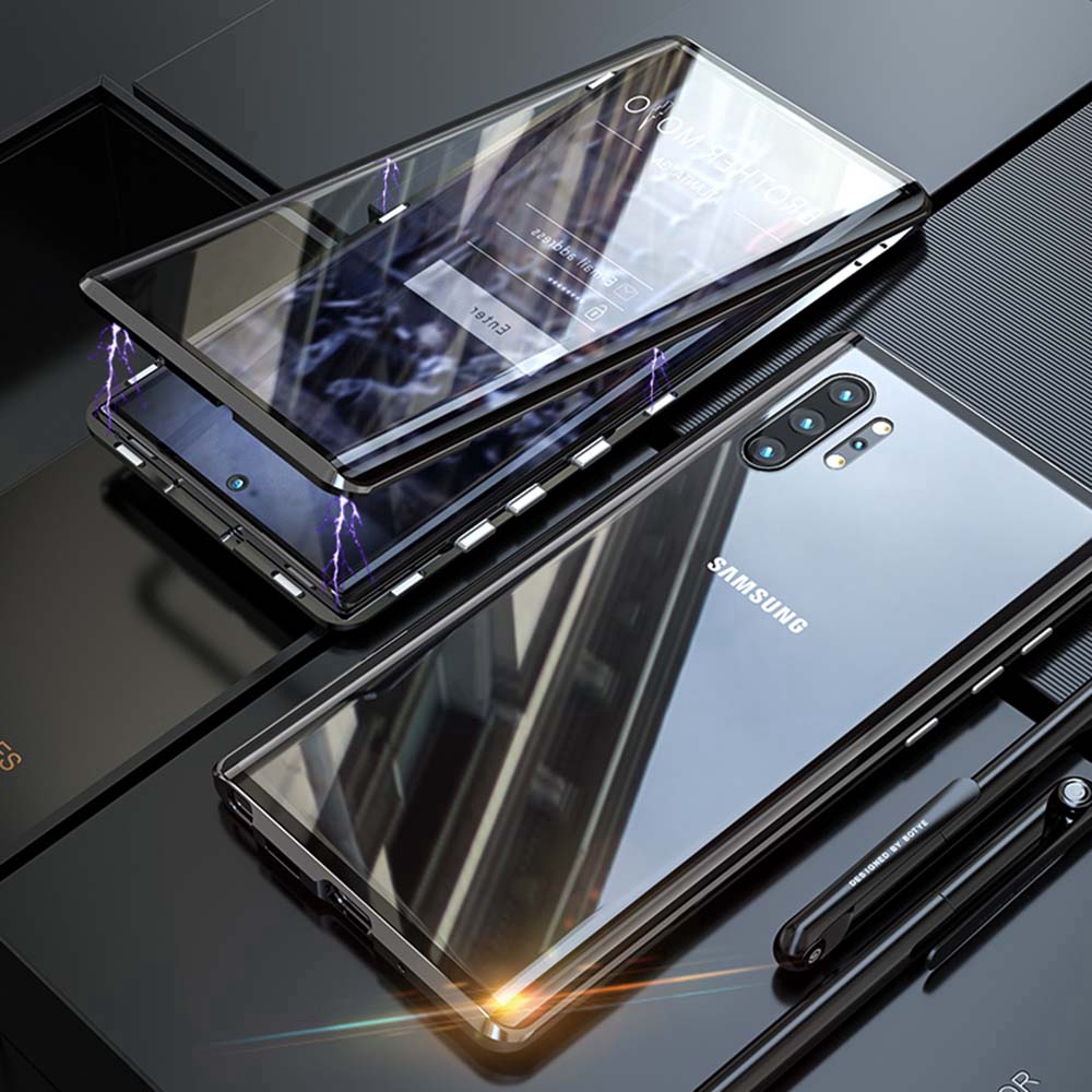 Samsung Galaxy Note 10Plus 10 9 20 20Ultra S10 S9 360 Full Protection Magnet การดูดซับโลหะเคสกระจกป้องกันเคสกระจกแม่เหล็ก
