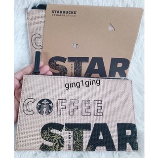 (ส่งฟรีEMS พร้อมส่งในไทย) Starbucks สตาร์บัค กระเป๋าใส่สมุดบัญชีธนาคาร ลาย coffee star สีกระสอบ PU (ของแท้)