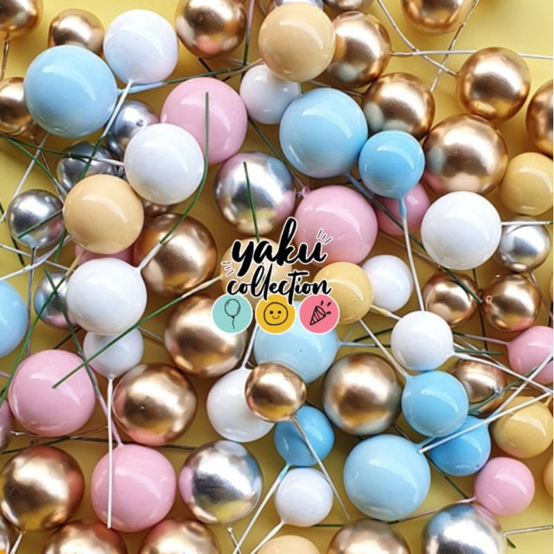 [YAKU] Golden ball Silver Ball Blue ตกแต่ง Ball ตกแต่งเค้ก Topper 金球银蛋装饰