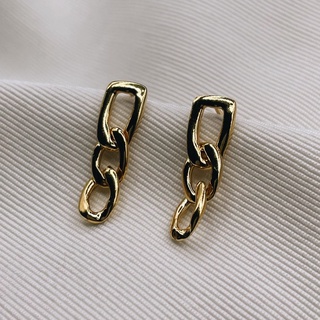 Cuban Link Chain Studs, 18K Gold Plated Sterling Silver Earrings E0129 | เงินแท้ 925 ชุบทองเเท้ 18 กะรัต