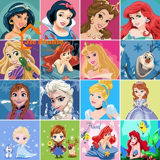 🔥Ready Stock🔥 DIY Painting 20*20cm Framed Canvas painting Paint By Number Children Digital Painting Kids Drawing practice Frozen Snow White drawing Disney Anime Wall Decor Home Decor จิตรกรรม Oil Painting