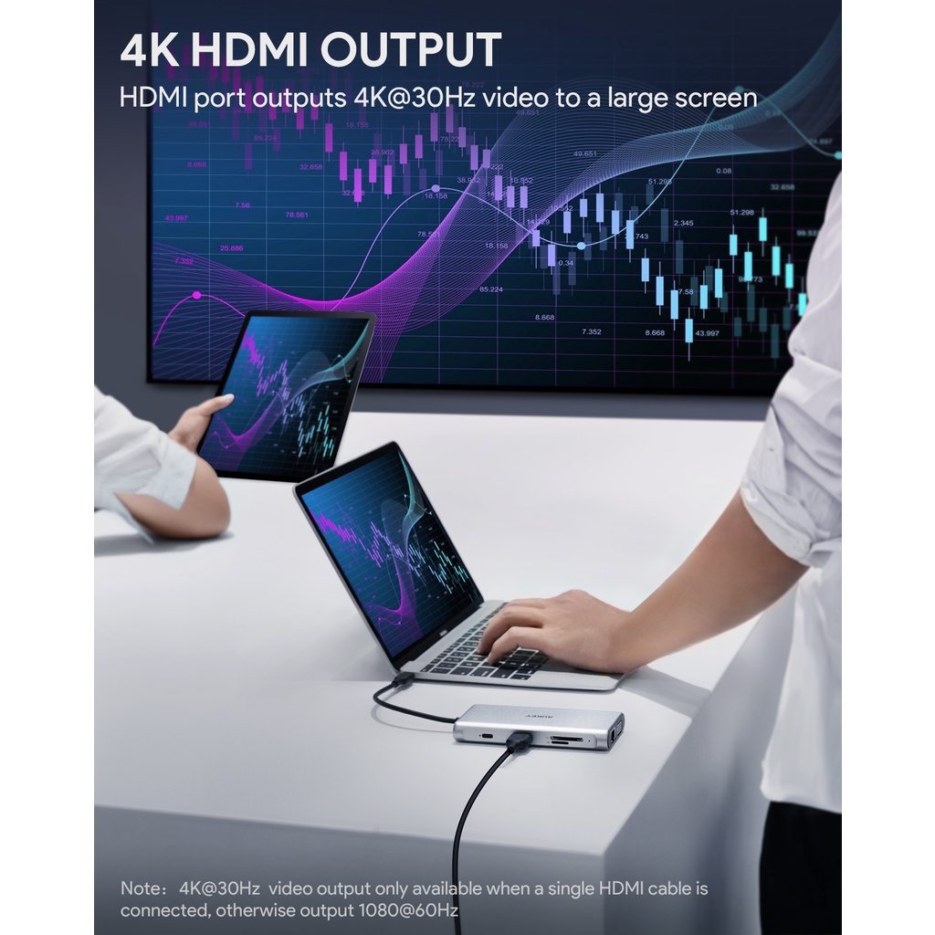 AUKEY CB-C89 10-in-1 USB C Hub with 100W PD Ethernet 4K HDMIVGA2 USB 3. ...