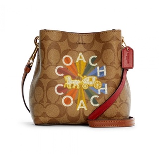 COACH แท้ 💯% C6835 MINI TOWN BUCKET BAG IN SIGNATURE CANVAS WITH COACH RADIAL RAINBOW (IME7V)