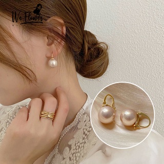 เครื่องประดับผู้หญิงต่างหูห่วงไข่มุกดอกไม้ทอง 14K