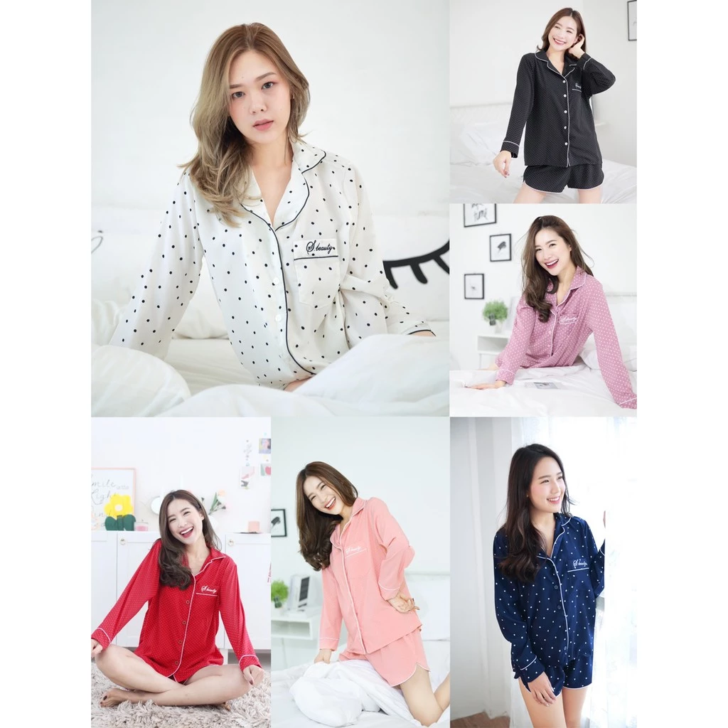 ชุดนอนผ้า Premium i Silk ชุดนอนลายจุด 6 สี ชุดนอนผู้หญิง ชุดนอนน่ารัก ชุดนอนราคาถูก ชุดนอนไม่ได้นอน thumbnail 3