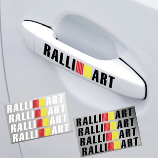 รถ 4 ชิ้น Ralliart รถรูปลอกมือจับประตูสติ๊กเกอร์กาวสำหรับมิตซูบิชิ