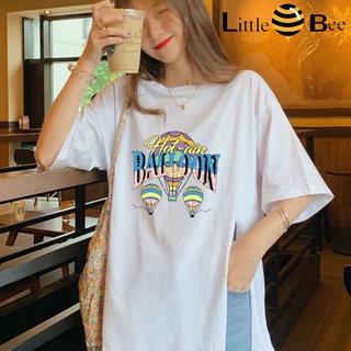 littlebee🍄2253/2254/2265เสื้อยืดแขนสั้นพิมพ์ลาย oversize คอกลมแขนสั้น ผ่าร่อง เสื้อยืดสกรีนลายการ์ตูน