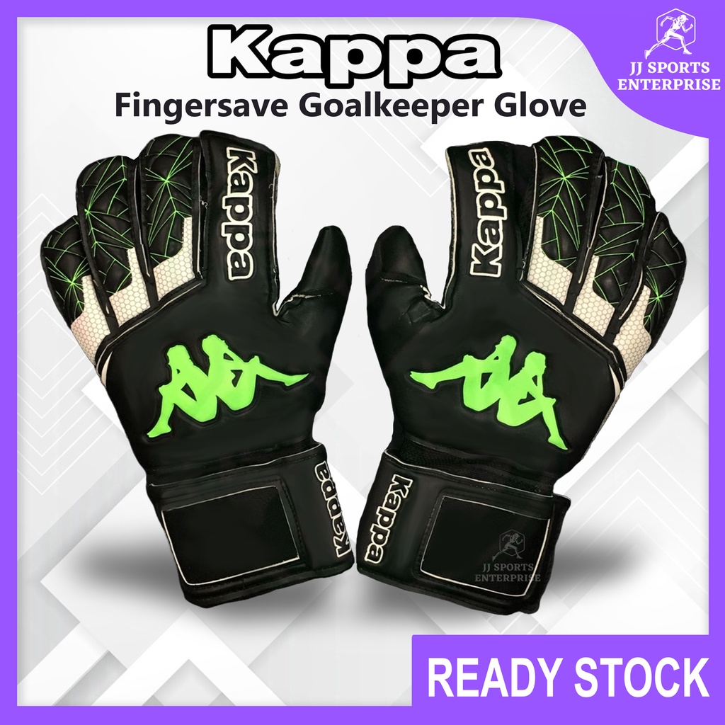 ถุงมือผู้รักษาประตู Kappa พร้อมถุงมือผู้รักษาประตู Fingersave Sarung Tangan Keeper Glove Bola Sepak Glove Bola สีดํา