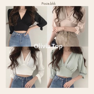 ✨Olivia Top เสื้อแขนยาวคอวีแต่งเชือกผูกหลัง พร้อมส่ง4สี🤍