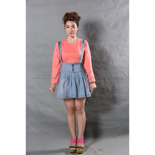 เสื้อยืด แฟชั่น ผู้หญิง ทรงตรง T-Shirt Cotton 100% คอกลม แขนยาว สีโอลด์โรส