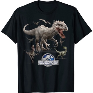 เสื้อยืด พิมพ์ลายกราฟิก Juric World Indominus Rex Raptor Run สําหรับผู้ใหญ่Size S-5XL