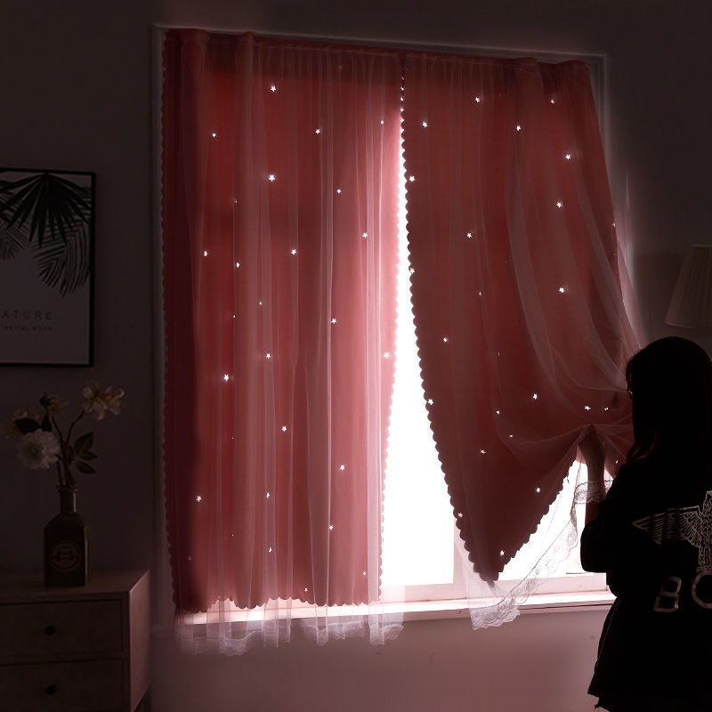 แนะนำ ผ้าม่าน ผ้าม่าน 2 ชั้นประตู กันแดด กันUV ทึบแสง โปร่งแสง ลายดาว ผ้าม่านตีนตุ๊กแก ราคาพิเศษ มีเก็บเงินปลายทาง