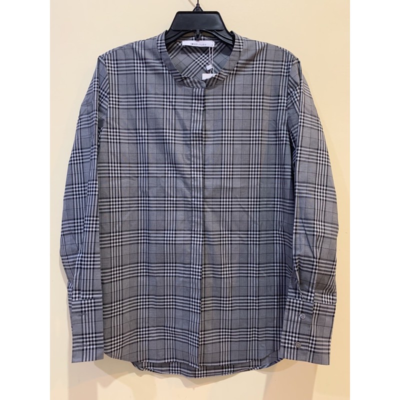 G2000 studio เสื้อเชิ้ตคอจีนแขนยาวผู้หญิง ลายสก๊อต สีเทา