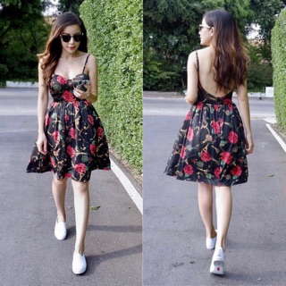 👗Show Back Dress  ✅สีดำ