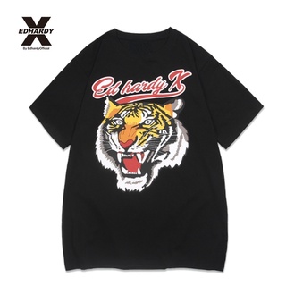 Ed Hardy X2021 เสื้อยืดแขนสั้น ผ้าฝ้าย พิมพ์ลายหัวเสือ แฟชั่นฤดูร้อน สําหรับผู้ชาย และผู้หญิง