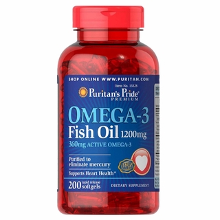 USA Puritans Pride Omega-3 Fish Oil Softgels 1200 mg 200 Count EPA DHA โอเมก้า 3 น้ำมันปลา สหรัฐ