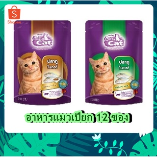 12 ซอง Catty cat อาหารแมวเปียก ปลาทู ในเยลลีเกรวี 80g.