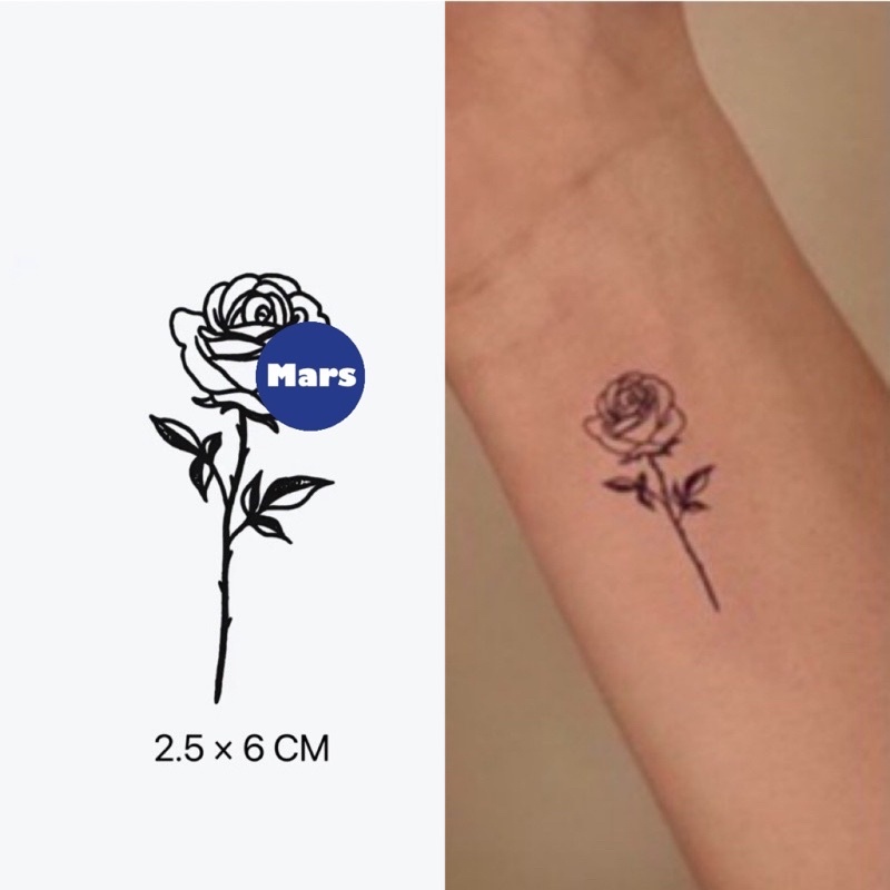 【Mars Tattoo】ใหม่ สติกเกอร์รอยสักชั่วคราว ลายดอกกุหลาบ กึ่งถาวร ติดทนนาน 2 สัปดาห์ MNF006