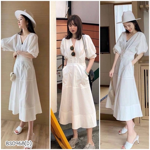 แม็กซี่เดรสสีขาว เดรสขาวยาว แขนตุ๊กตา ใส่ออกงานสวยค่ะ Tw11830 | Shopee  Thailand