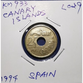 เหรียญ​ต่างประเทศ​ สเปน Spain, 25 Pesetas, วาระที่ระลึก​ Canary Islands,ใช้แล้ว,#0665L