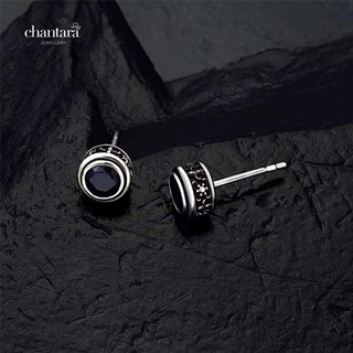 ต่างหูเงิน925 ต่างหูนิล อัญมณีด้านการเงิน "Cocktail Earring With An Onyx Stone" ต่างหูแฟชั่น ต่างหูผู้ชาย ต่างหูกลม