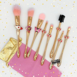 ชุดแปรงแต่งหน้า Card Captor เซต 8 ชิ้น พร้อมกระเป๋าผ้าสีชมพู 8 pcs/set  Card Captor Makeup Brushes Set