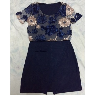 Sale!!  ชุดเซ็ทน้ำเงินซีทรูลายดอก ของใหม่  **ตำหนิ