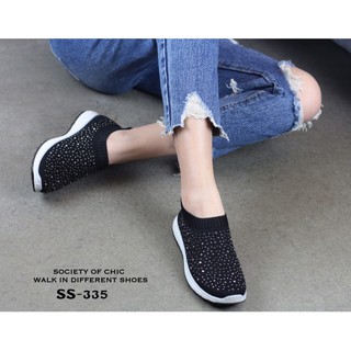 SS-335 รองเท้าผ้าใบแฟชั่นสุดฮิต ใหม่ล่าสุด ผ้ายืดใส่กระชับเท้า