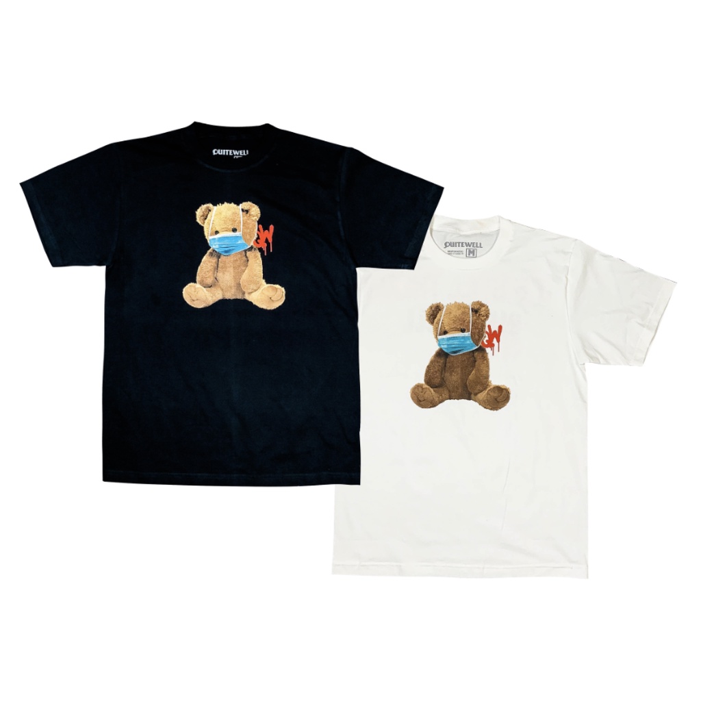QUITEWELL เสื้อยืดแขนสั้น 184 NOTWELL เสื้อผู้ชาย Oversize สีดำ สีขาว วินเทจ ลายหมี