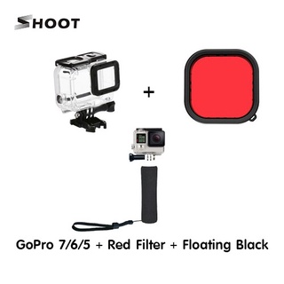 เคสกันน้ำ โกโปร 7 6 5 Gopro Hero 7 6 5 black Housing case ฟิลเตอร์แดง และทุ่นลอยน้ำดำ