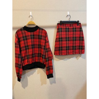 Red Tartan Set ชุดเซทลายสก็อตสีแดง เสื้อลายสก็อตแขนยาว กระโปรงสั้นลายสก็อต ชุดน่ารัก ชุดเก๋ๆ ชุดสีแดง