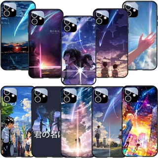 เคสโทรศัพท์ซิลิโคน TPU แบบนิ่ม ลาย SL50 อนิเมะ Your name สีดํา สําหรับ iPhone 11 14 Plus 14 Pro Max