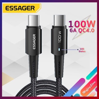 💜ถูกจริง/ส่งไว📦Essager สายชาร์จ USB-C 6A 100W PD สายถักชาร์จเร็ว QC4.0 C-C สำหรับไอแพด แมคบุ๊ค Samsung Huawei Xiaomi