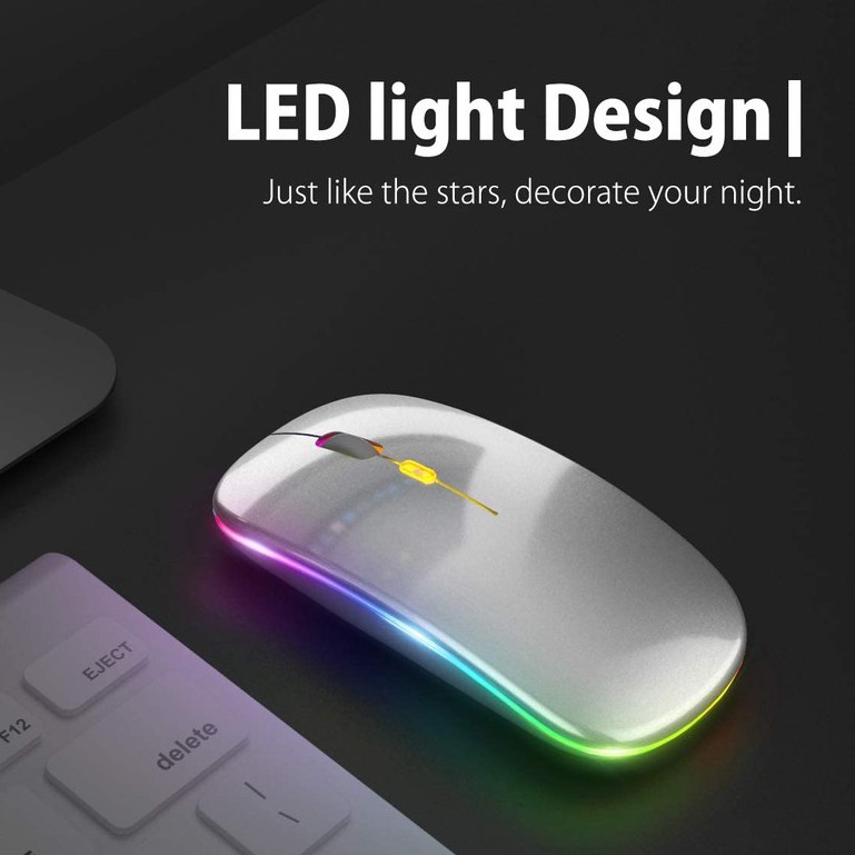 เมาส์ไร้สายเงียบเมาส์ไร้สาย2.4GHz แบบชาร์จไฟได้พร้อมไฟ RGBเมาส์บลูทู ธBluetooth mouse ipad มือถือ backlit 7 สี เมาส์ RGB