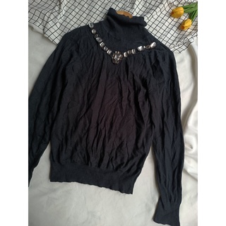เสื้อไหมพรมคอเต่า สเวตเตอร์สีดำมือสอง สเวตเตอร์คอเต่า