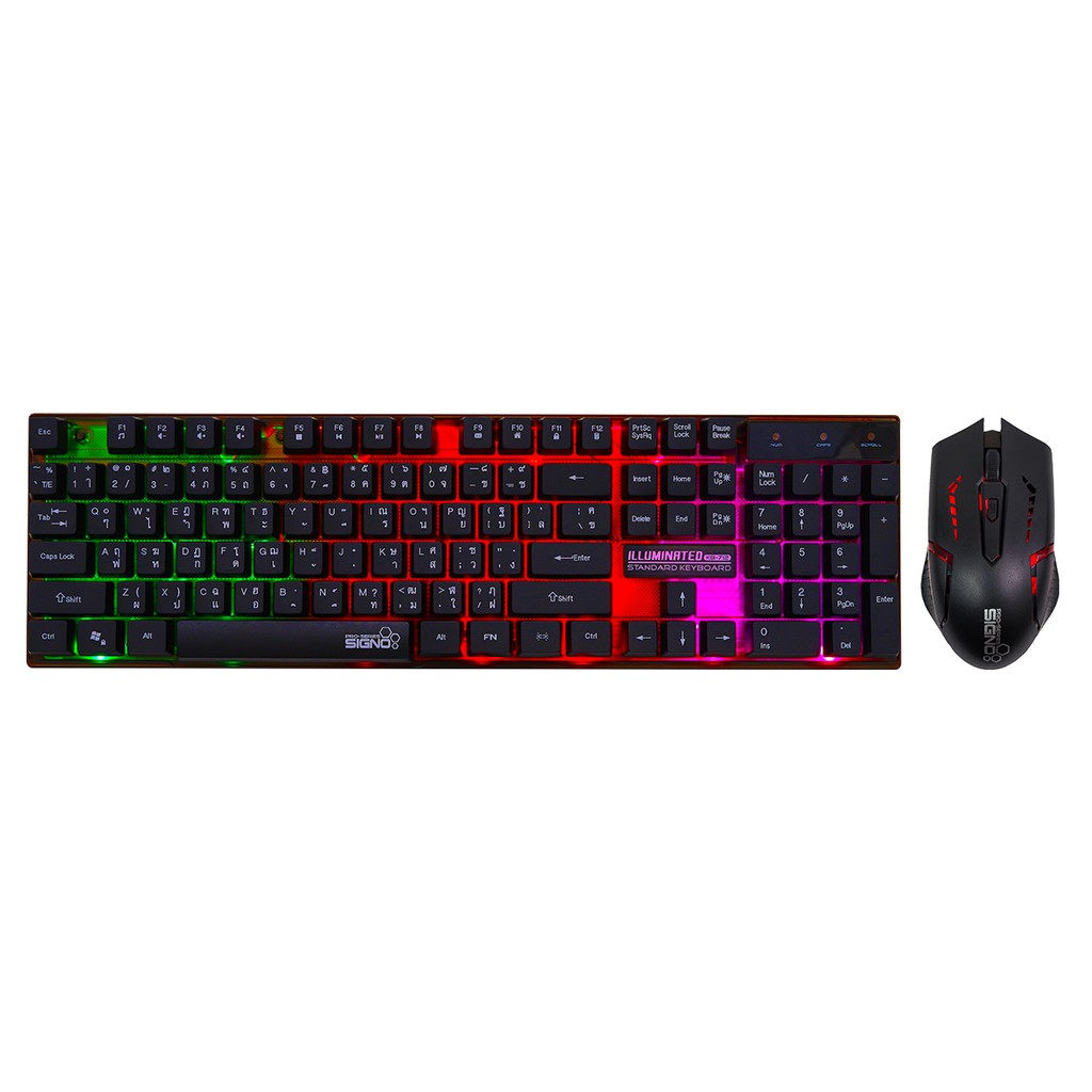 SIGNO Illuminated Keyboard & Mouse SUNDAZE รุ่น KB-712+GM-112 (เมาส์ คีย์บอร์ด เกมมิ่ง)