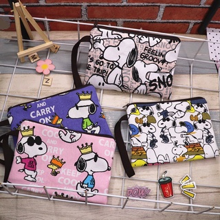 กระเป๋าใส่เหรียญ ผ้าแคนวาส แบบหนา แต่งซิป ขนาดใหญ่ ลายการ์ตูน Snoopy สําหรับใส่โทรศัพท์มือถือ กุญแจ และดินสอ