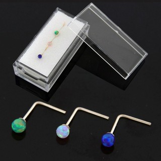 พร้อมส่ง ทองแท้ 9K โอปอลสตั๊ดจมูกรูปตัว L/ 3 ชิ้น ในกล่อง