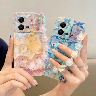 New VIVO V25 Pro 5G V25e Y16 Y35 Y22 Y22s Y02s Y77 5G Phone Case เคส with Flower Bracelet Protective Casing Flowers Pattern Blu-ray Phone Back Cover