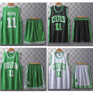 เสื้อกีฬาบาสเก็ตบอล Nba Boston Celtics Jersey # 11 Irving Basketball Uniform Set Tops+Shorts Jersey Kits