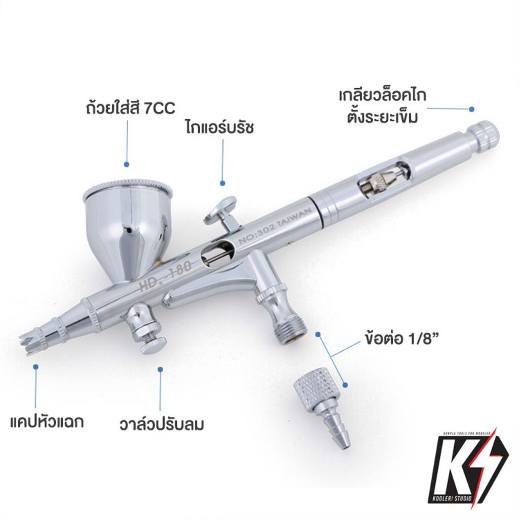 Airbrush แอร์บรัช HD-180 ระบบ Double action ( 0.2 mm ) รูปที่ 3