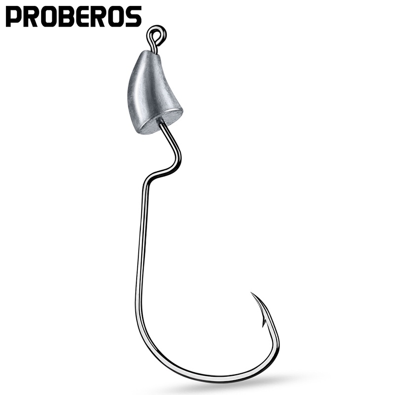 Proberos 5 ชิ้นตะขอตกปลา 1.75-2.5-3.5g เหล็กคาร์บอนสูง Offset Fishhook หนอนนุ่ม Lure Barbed Hooks Fishing Tackle
