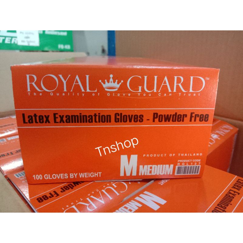 ถุงมือการแพทย์ ยี่ห้อ Royal Guard ไซส์ xs,s,m,l(100ชิ้น/กล่อง) รุ่นไร้แป้ง หนา ไม่ขาดง่าย
