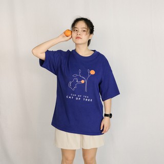 เสื้อยืดคอกลมเสื้อยืดโอเวอร์ไซส์ GURETO : Cat of Tree (Blue)S-3XL