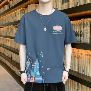 เสื้อยืดแขนสั้นลําลอง คอกลม ทรงหลวม สไตล์เกาหลี สําหรับผู้ชาย